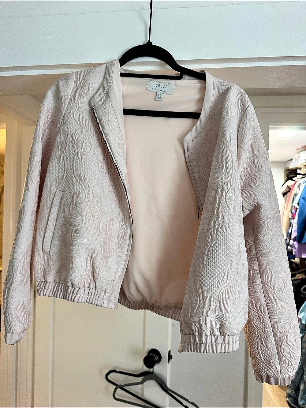 Coast Friday Pink Quilted Bomber Jacket White Size 6